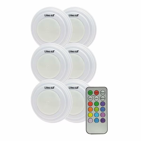 RGB Remote Controlled Puck Light 6 Pack, Promier Products, Mfr#: LA-RGBSMx6-3/12
